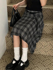 Aiertu  -  Y2k Aesthetic Vintage Plaid Skirts Womens Harajuku High Waist Irregular Vintage Skirt Streetwear Preppy Style Gothic Faldas Aiertu