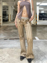 Aiertu  -  Vintage Harajuku Sheath High Waist Flared Jeans Female Hight Street Retro Y2K Pants Women's Striped Slim 2000s Denim Trouser Aiertu