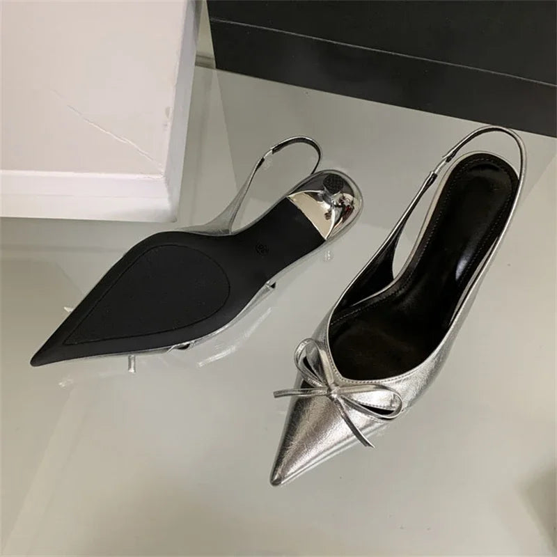 Aiertu  -   High Quality Design Butterfly-knot Women Pumps Pointed Toe Thin Low Heels Wedding Party Mule Shoes Aiertu