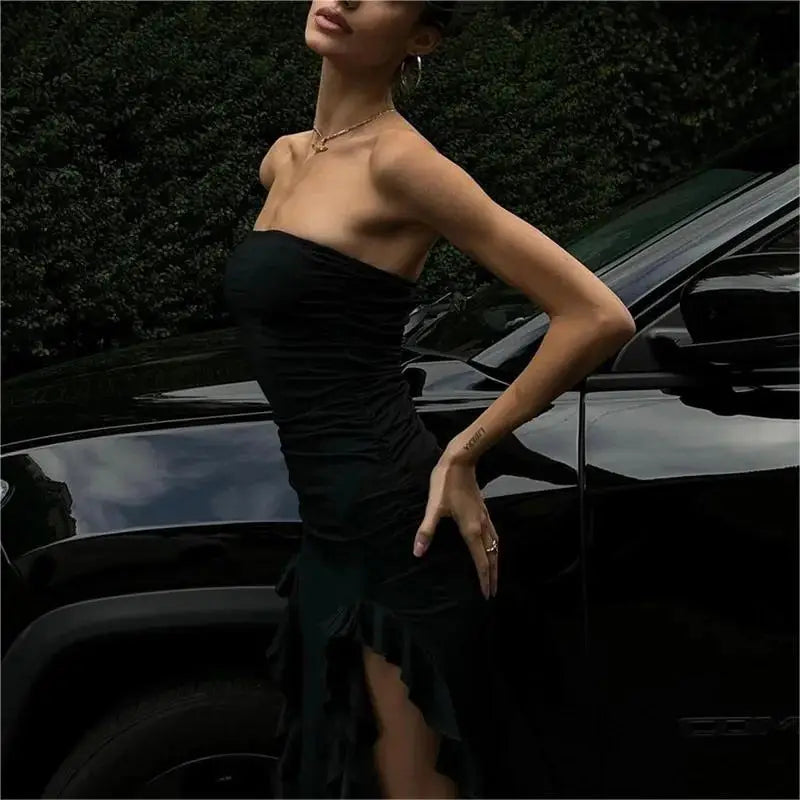 Aiertu Sexy Tassel Fairy Dress Aesthetic Tube Tops Summer Irregular Midi Dresses Elegant Beach Party Outfits Women's Robe Vestidos Aiertu