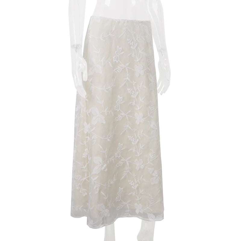 Aiertu  Elegant French A-Line Mesh Fashion Long Skirts Vintage High Waist Casual Y2K Spring Summer Evening Party New Maxi Skirt Aiertu