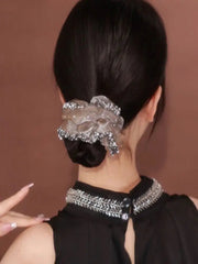 Aiertu Organza Rhinestone Elastic Hairband Large Intestine Hair Ring Hair Rope Headdress Simple Head Flower New Headdress Hair Aiertu