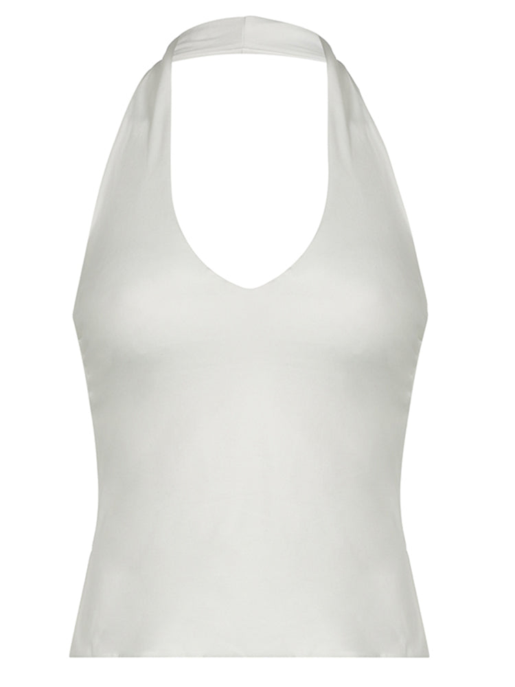 Aiertu - summer inspo Hot Backless Split Slim Halter Tops For Women Sleeveless V Neck Sexy Rave Vest Solid Basic Casual Summer Tank Tees Aiertu