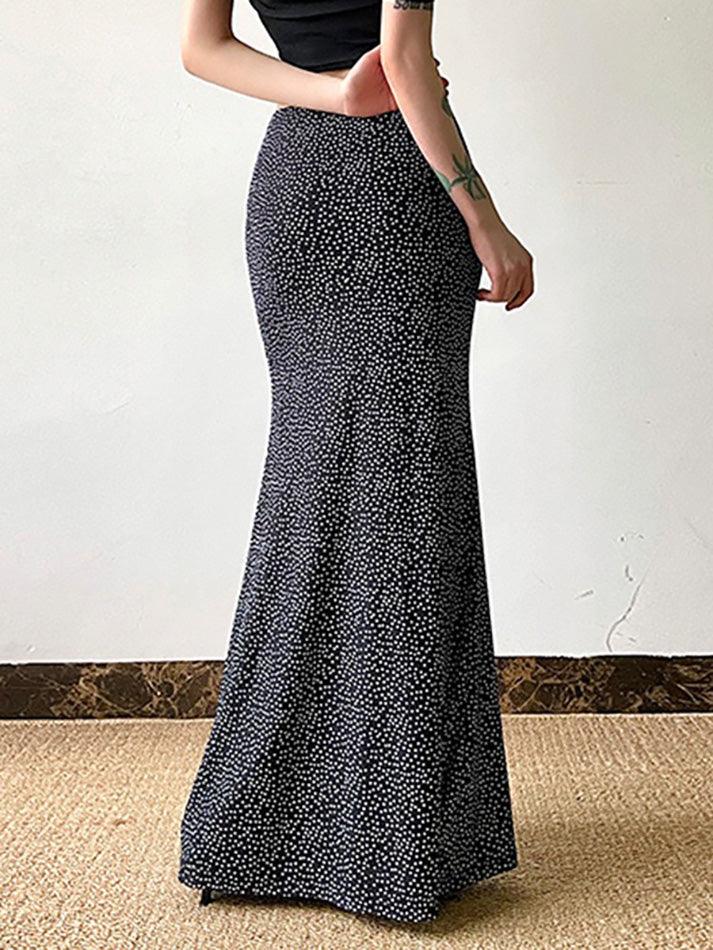 Aiertu  -Vintage Polka Dot Print Mesh Double-Layer Maxi Skirt aiertu