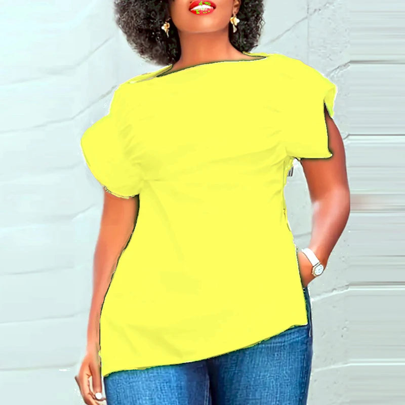 Aiertu  -  Spring Sexy Side Split Zip Hollow Blouse Women Casual Slash Neck Draped Top Pullover Summer Short Sleeve Solid Streetwear Shirts Aiertu