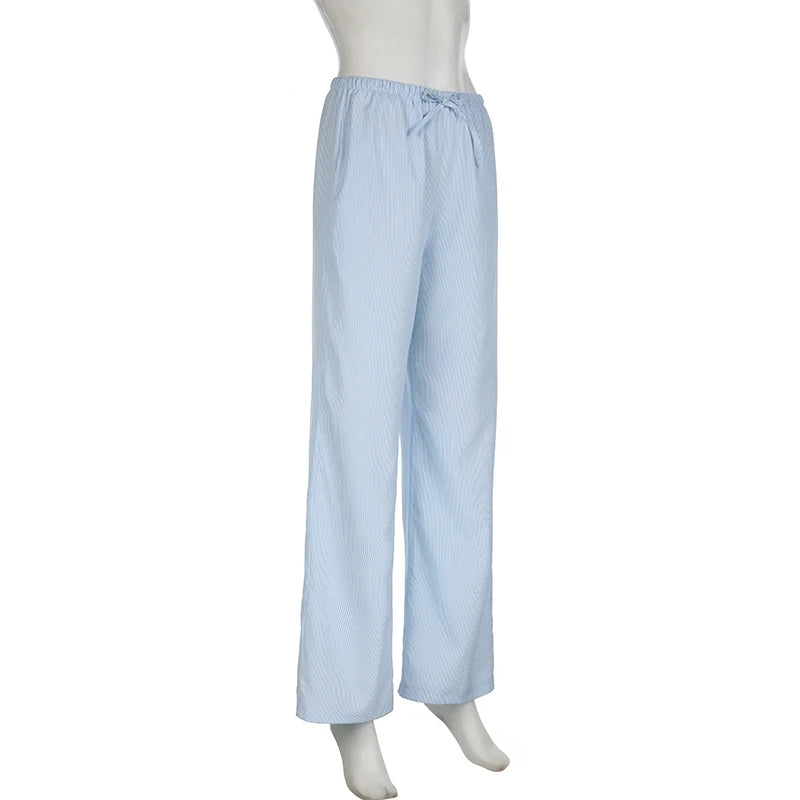 Aiertu  Streetwear Striped Print Loose Trousers Lace-up Joggers Fashion Y2K Baggy Pants Basic Aesthetic 90s Cute Bottoms Aiertu