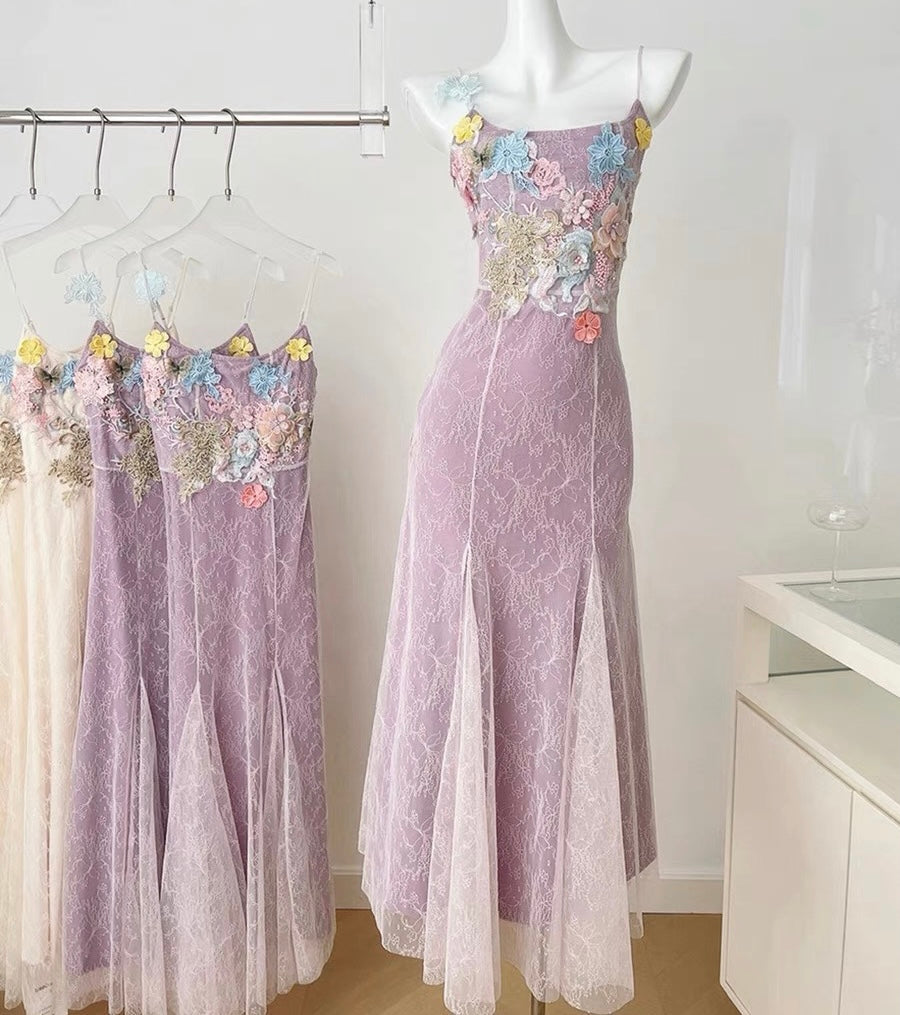 Aiertu  Mauve Flower-Applique Coquette Fairy Dress Aiertu