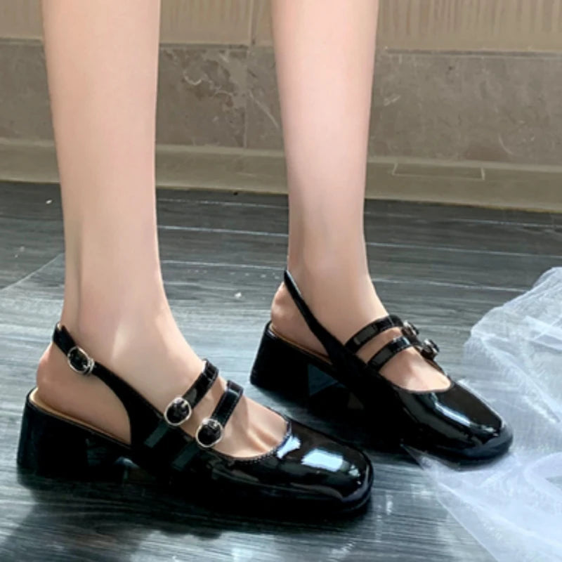 Aiertu  -  New Summer Fashion Comfortable Square Toe Light Mouth Double Buckle Single Shoes Solid Color Empty Back Toe Sandals for Women Aiertu
