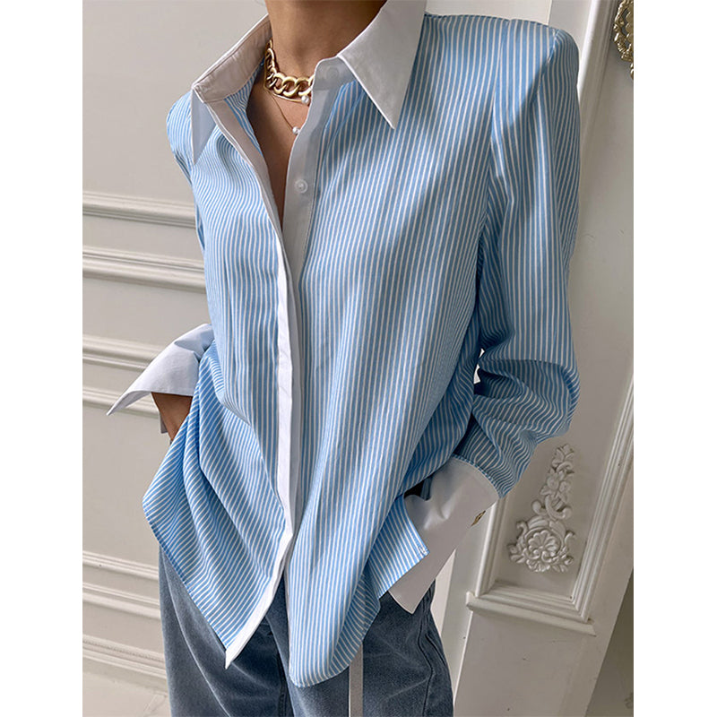 Aiertu Elegant Striped Shirts Women Korean Patchwork Long Sleeve Blouses Office Ladies Fashion Black Pink Casual All Match Tops Aiertu