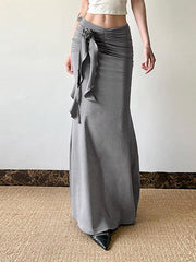 Aiertu  -3D Rose Ruched Low-Waist Maxi Skirt aiertu