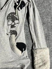 Aiertu  -  Y2k Aesthetic Print Fur Patchwork Hoodie Women Streetwear Drawstring Hooded Tops Harajuku Sweatshirt Slim Grunge Pocket Hoody Aiertu