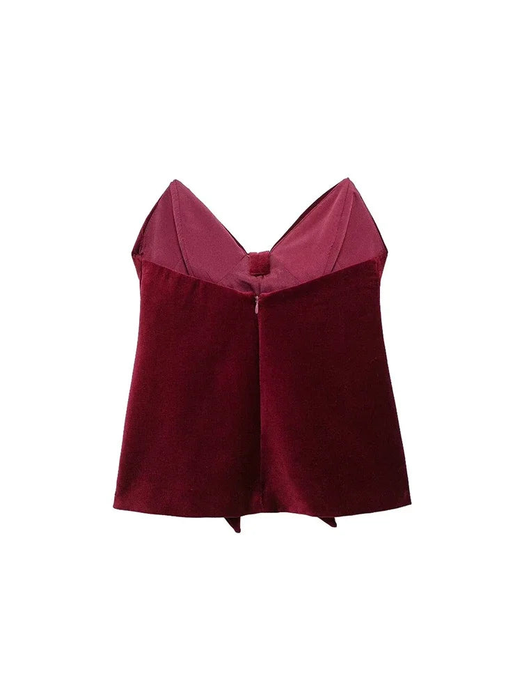 Aiertu  -  Women Fashion With Bow Wine Red Backless Zipper Tops Vintage V-Neck Sleeveless Female Chic Lady Tank Tops Aiertu