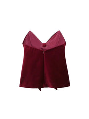 Aiertu  -  Women Fashion With Bow Wine Red Backless Zipper Tops Vintage V-Neck Sleeveless Female Chic Lady Tank Tops Aiertu