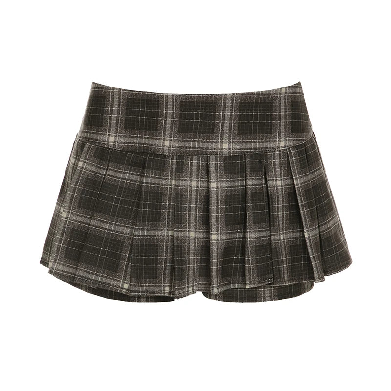 Aiertu  -  layered look inspo Grid Pattern Women Pleated Skirt Englang Style Vintage Casual A-line Short Skirt Y2K Preppy Skirts with Shorts Under Aiertu