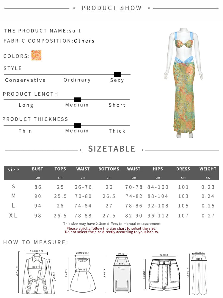 Aiertu  -  Aesthetic Women 3 Piece Set Summer New Printed Mini Camis+Underwear+Maxi Skirts Festival Holiday Mujer Fashion Outfits Aiertu