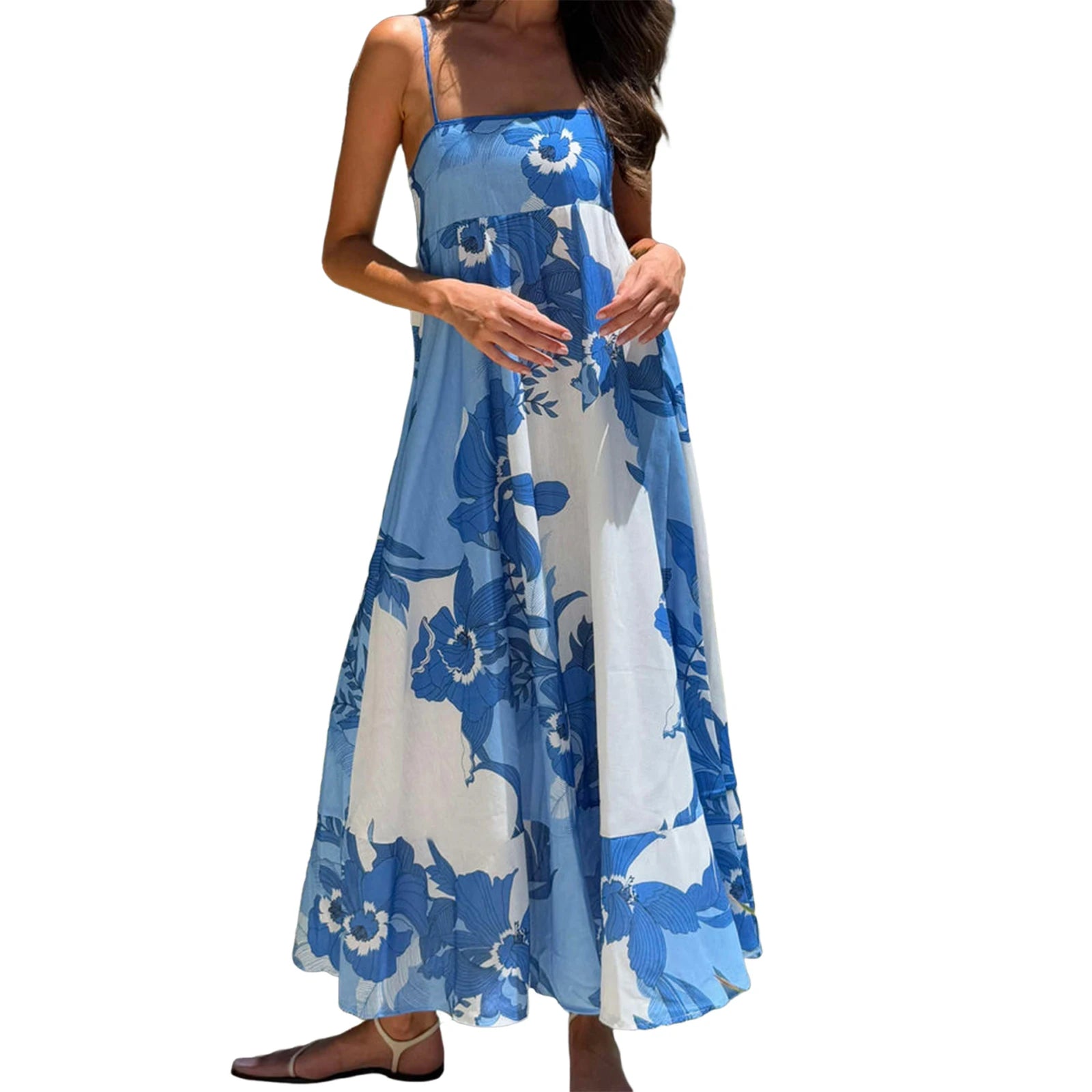 Aiertu  -   Women s Elegant Floral Print Sleeveless Maxi Dress with Adjustable Spaghetti Straps and A-Line Silhouette for Summer Beach Aiertu