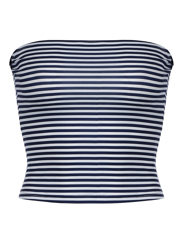 Aiertu - summer inspo Hot Blue Stripe Basic Simple Sleeveless Crop Tops Women Strapless Tube Top Y2K Girl 2000s Summer Cute Streetwear Vest Aiertu