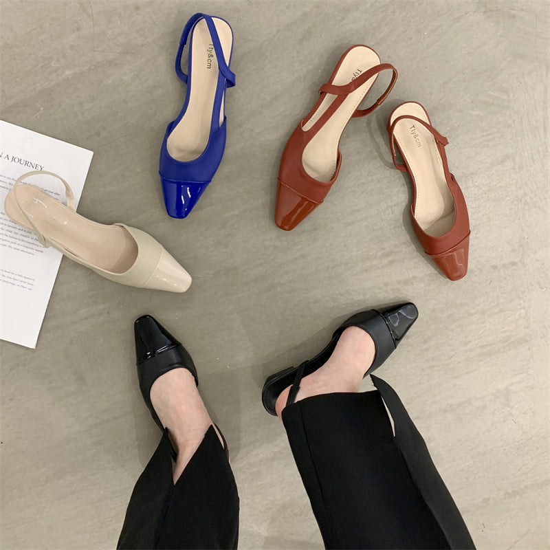 Aiertu  Shallow Mouth Spring Shoes Leather Sandals Women Summer Heels Square Toe Suit Female Beige Girls Velvet Comfort  Elastic Band Op Aiertu