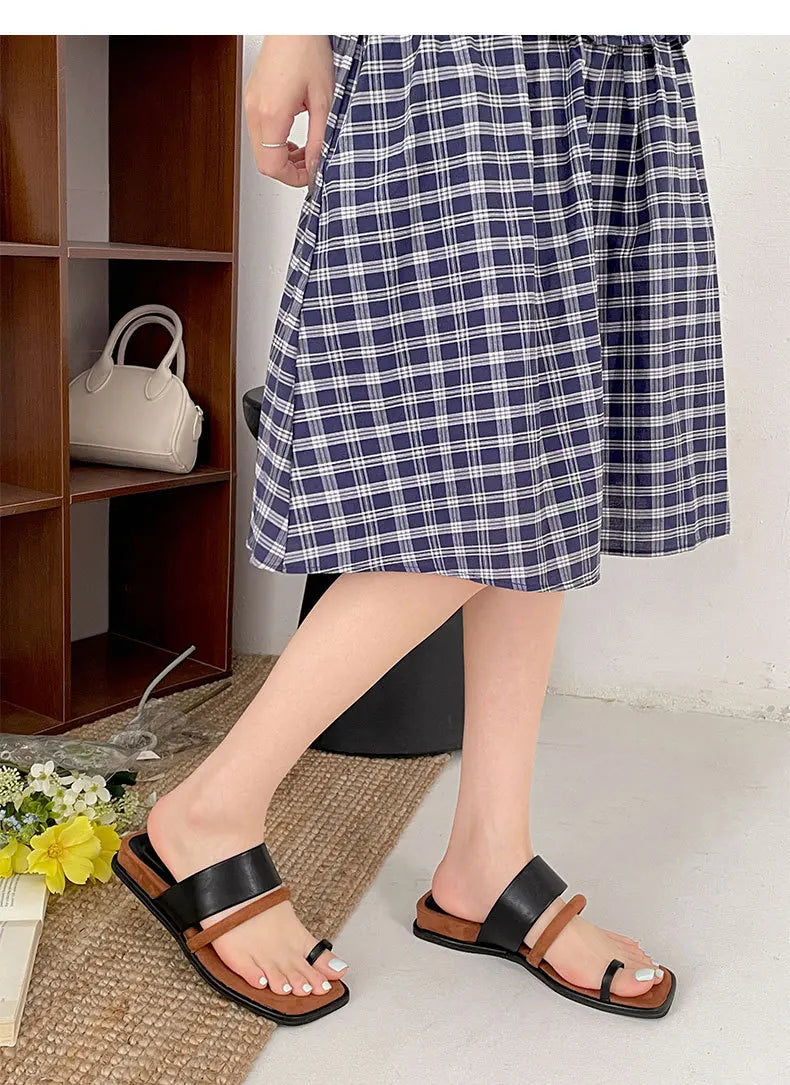 Aiertu  -  Summer Korean Style Flat Slippers New Square Head Lady Slippers Casual Outdoor Soft Non-slip One-word Cool Women Slippers Aiertu