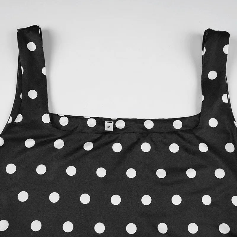 Aiertu  -  See Through Polka Dot Print Mesh Summer Dress French Style Elegant Square Neck Sleeveless Long Dresses P77-EG35 Aiertu