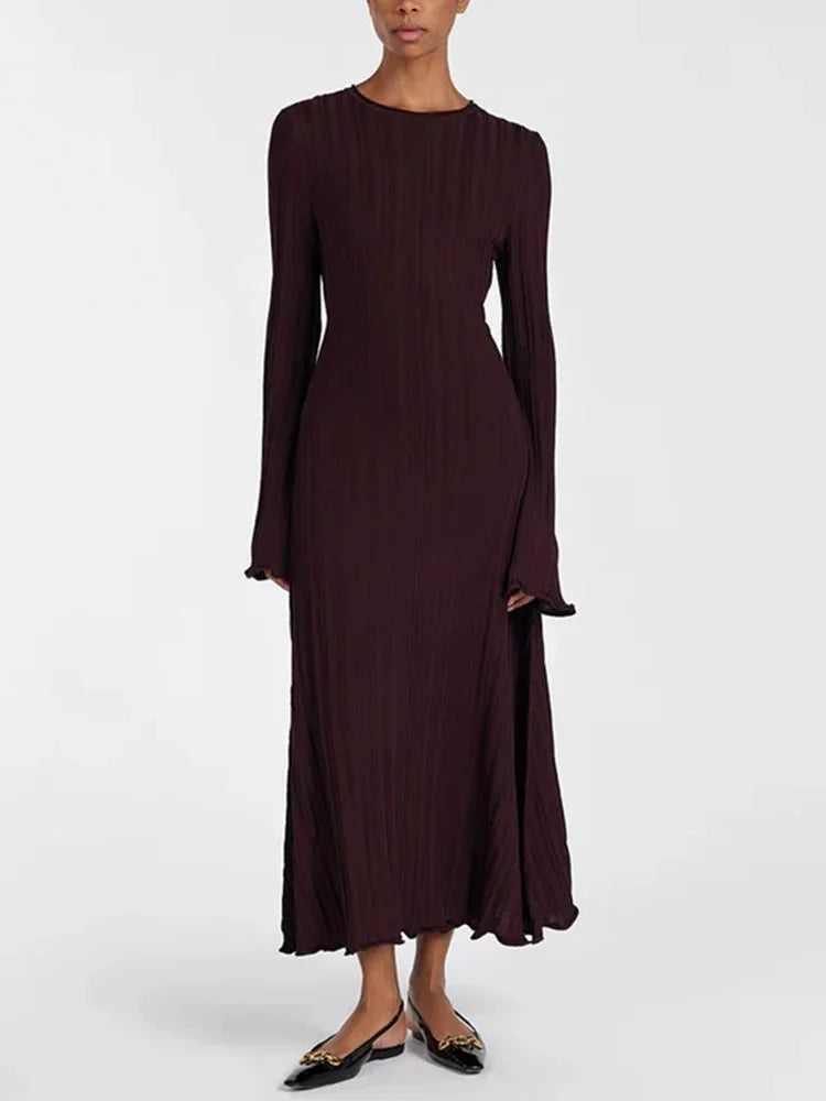 Aiertu  -   Knitted Long Dress Female Fall Winter New Casual Retro High Waist Rib Sweater Bodycon Dresses Lady Holiday Party Outfits Aiertu