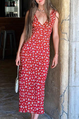 Aiertu  -  Sexy Floral Patchwork V Neck One Step Skirt Dresses Aiertu