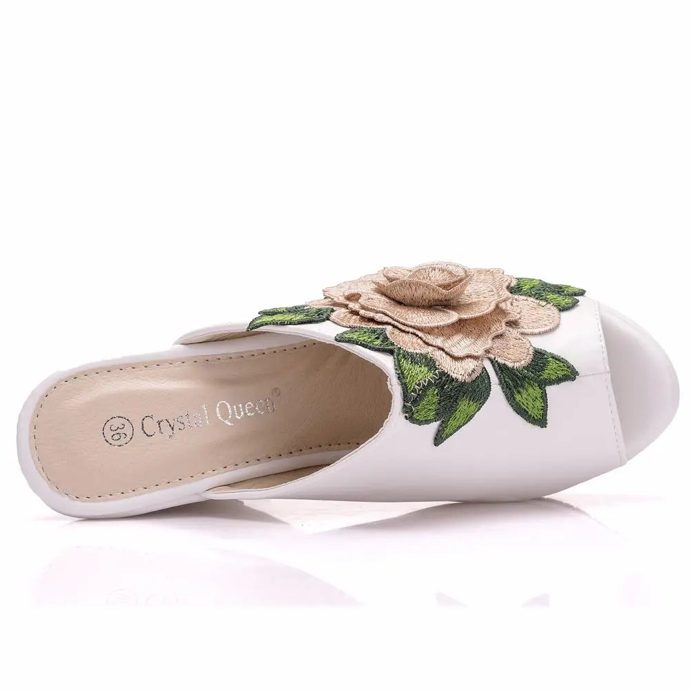 Aiertu  -  Queen Black White Peep Toe Platform Wedges Sandals Wedges High Heels Slippers Beach Sandals For Women Lace Flower Aiertu