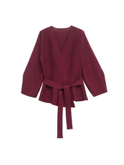 Aiertu  -  Elegant Lace Up Coats Women Elegant Solid V-neck Full Sleeve Oversize Female Cardigan Sweater Summer Fashion Lady Streetwears Aiertu
