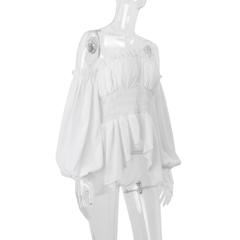 Aiertu  Off Shoulder Ruffles Sexy Lantern Long Sleeve Halter Backless Fashion All-match Crop Tops Y2K Summer Streetwear Blouses Aiertu