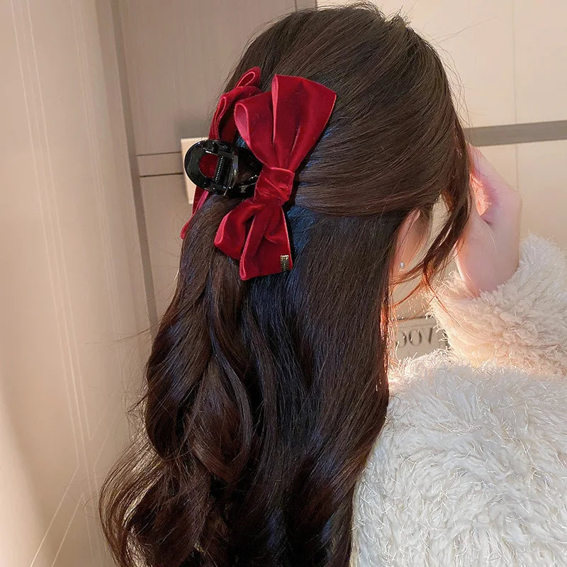 Aiertu  -  Big Bow Hair Clip Women Girls Double-Sided Velvet Bowknot Shark Clips Korea Back Head Hairpin Autumn Winter Headwear Accessories Aiertu