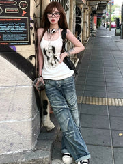 Aiertu  -  Kawaii Cartoon Dog Tank Top Women Streetwear Sleeveless Backless Slim Tops Summer Sexy Halter Lace Up Y2k Tops for Girls Aiertu