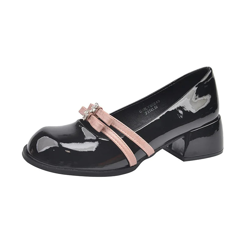 Aiertu  -  New Black Thick Heel Mary Jane Shoes Women's Spring and Autumn Retro Style Shallow Mouth Single Shoes for Women Aiertu