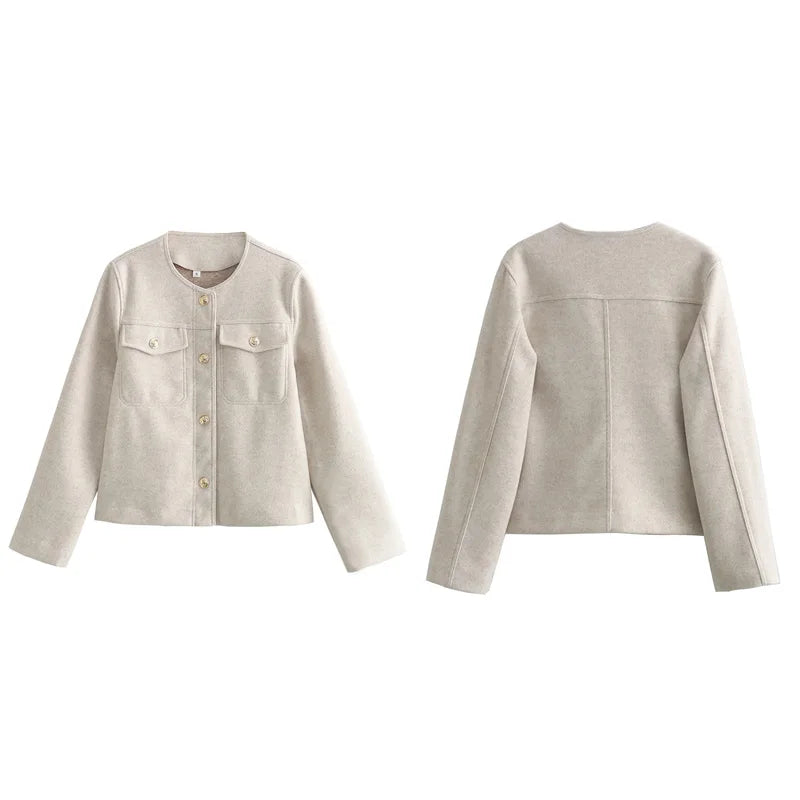Aiertu  -  Elegant Single-breasted Pocket Coat Women Fashion Tweed Long Sleeve O-neck Female Jacket 2026 Spring Office Lady Commuter Coats Aiertu
