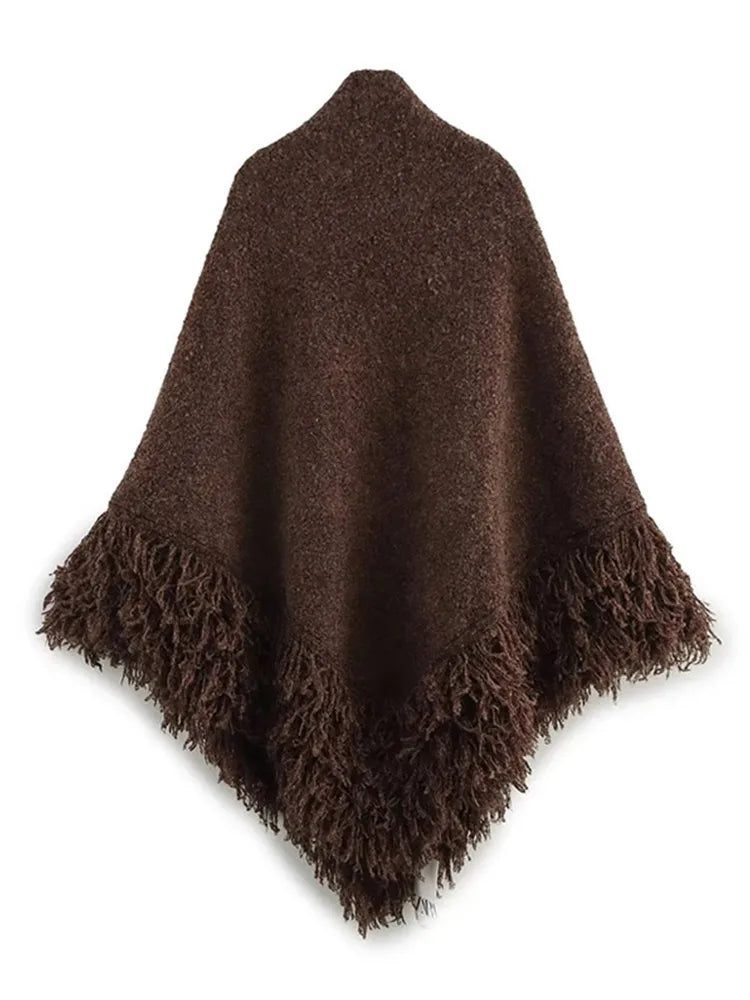 Aiertu  -  Tassels Thicken Cloaks Women Elegant Loose Fashion Chic Hollow Out Cardigan Female Winter V Neck Warm Soft Streetwears Lady Aiertu