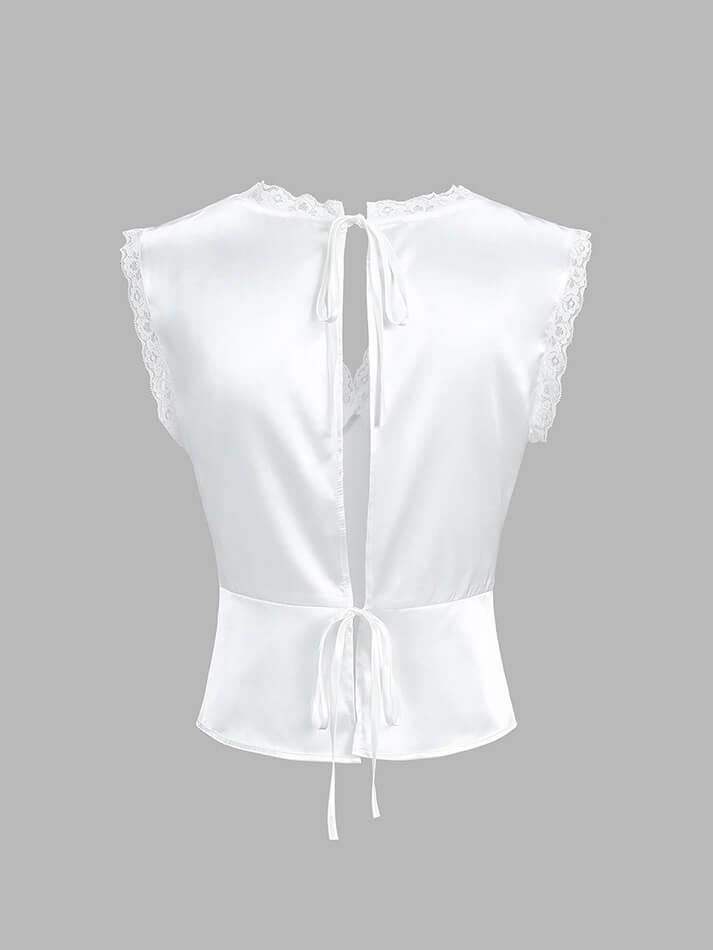 Aiertu  Lace Trim Satin Skirt Set Aiertu