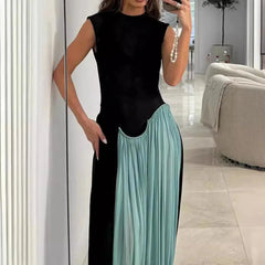 Aiertu  -  Women Vacation Clothing Vestidos Elegantes Para Mujeres Black Mesh Sheer Patchwork Blue Long Luxury Dress For Summer Aiertu