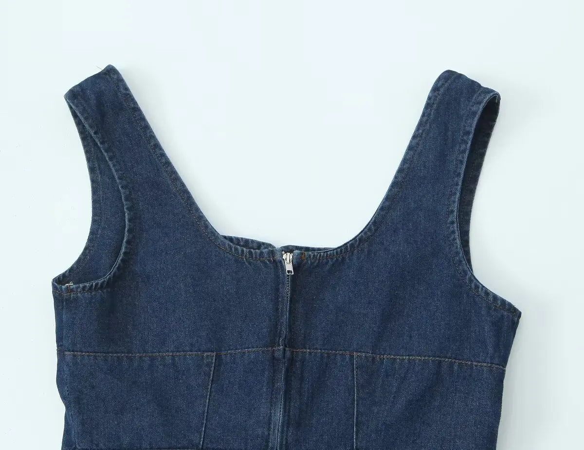 Aiertu  -  Sexy Square Collar Blue Denim Camis Sexy Corset Women Front Cross Lacing up Bandage Bow Tank Tops Back Zipper Slim Crop Top Aiertu