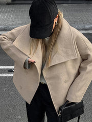Aiertu  -  Double Breasted Solid Women Coat Long Sleeve Turn-down Collar Female Jacket Fashion Loose Elegant Autumn Lady Outwear Aiertu