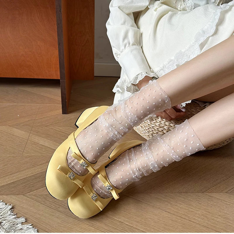 Aiertu  -   Thick Heel Women's Mary Jane Shoes Fashion Butterfly-knot Slip On Shoes Spring Autumn Party Candy Color Shoes Aiertu