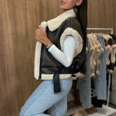 Aiertu  -  Women's Winter Faux Suede Vest Sleeveless Zipper-Up Fleece Sherpa Lined Jacket Fashion Casual Outerwear Coat Aiertu