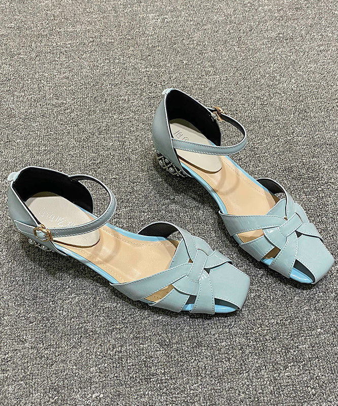 Aiertu  Classy Hollow Out Buckle Strap Flat Sandals Light Blue Aiertu
