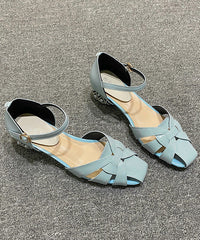 Aiertu  Classy Hollow Out Buckle Strap Flat Sandals Light Blue Aiertu