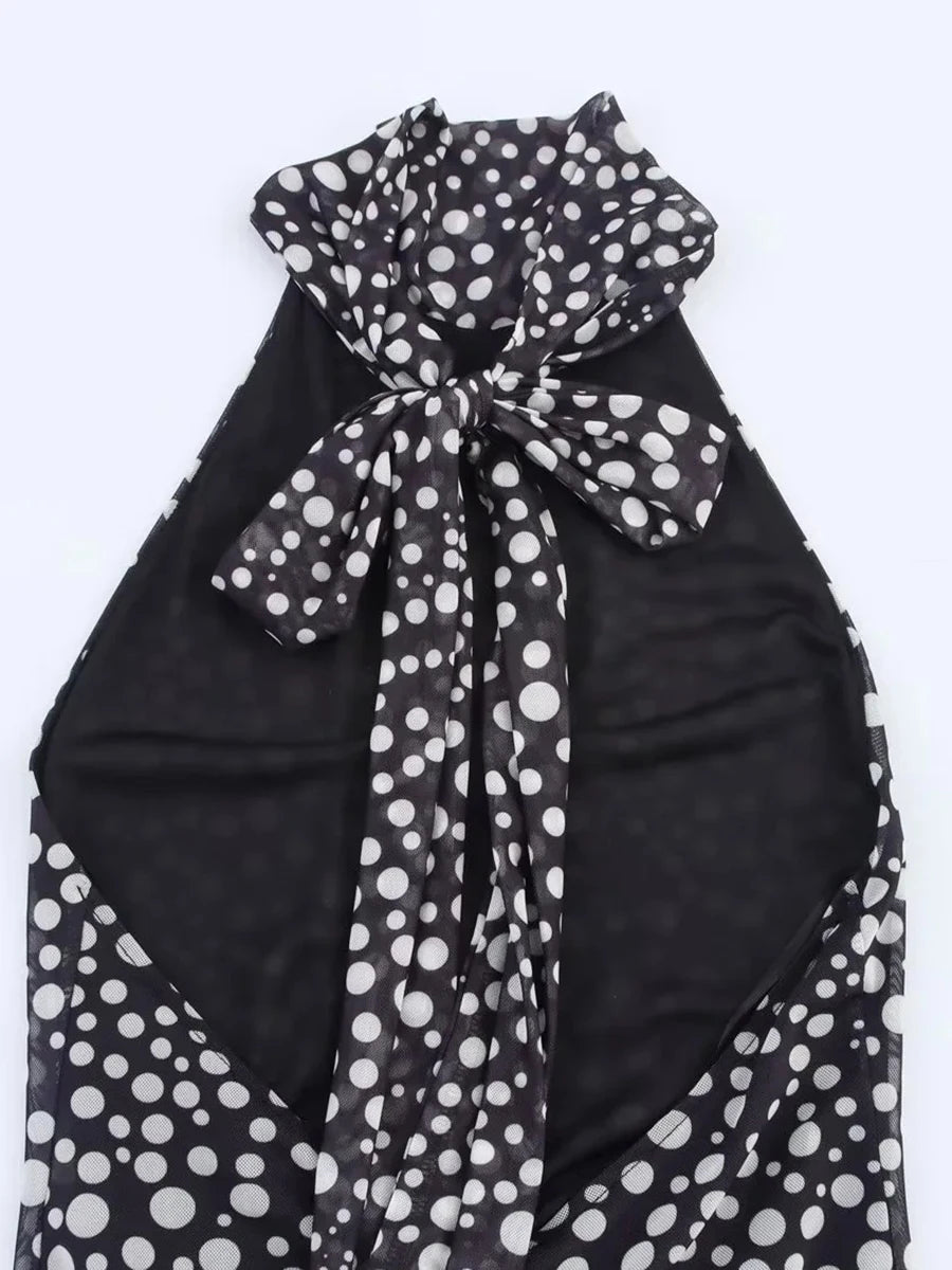 Aiertu  -  Sexy Spliced Dot Print Maxi Dress for Women Halter Neck Off Shoulder High Waist Temperament Folds Dresses Female Aiertu