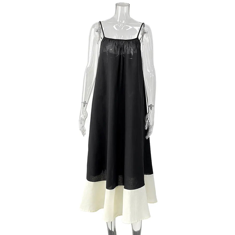 Aiertu  -  Solid Patchwork Loose Long Dress Women 2025 New Sleeveless Backless A-line Maxi Dress Summer Beach Holiday Casual A-line Vestido Aiertu