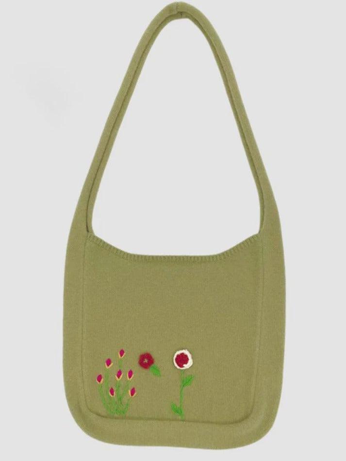 Aiertu  -Ethnic Floral Embroidery Knitted Shopper Bag aiertu