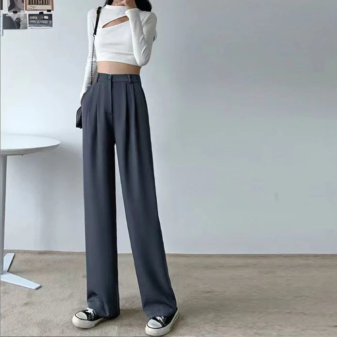 Aiertu Trousers for Women Summer Women's Suit Pants White High Waist Fluid Korean Style Wide Leg Palazzo Straight Fashion Casual Aiertu