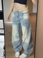 Aiertu  Vintage Women Y2K Jeans High Waist American Streetwear Denim Pants Loose Casual Hip Hop Bf Fall Winter Wide Leg Trousers Aiertu