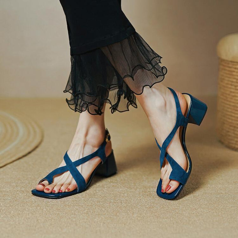 Aiertu  Summer New Casual Fashion Square Toe Thick Heel Open Toe Buckle Solid Color Comfortable Sexy Banquet Women's Shoes Aiertu