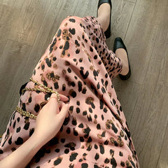 Aiertu  -  Pink Leopard Print Skirt Sweet Cool Cute Thin Mid-length A-line Skirt Spring/Summer Women Vintage Outerwear Clothing Aiertu