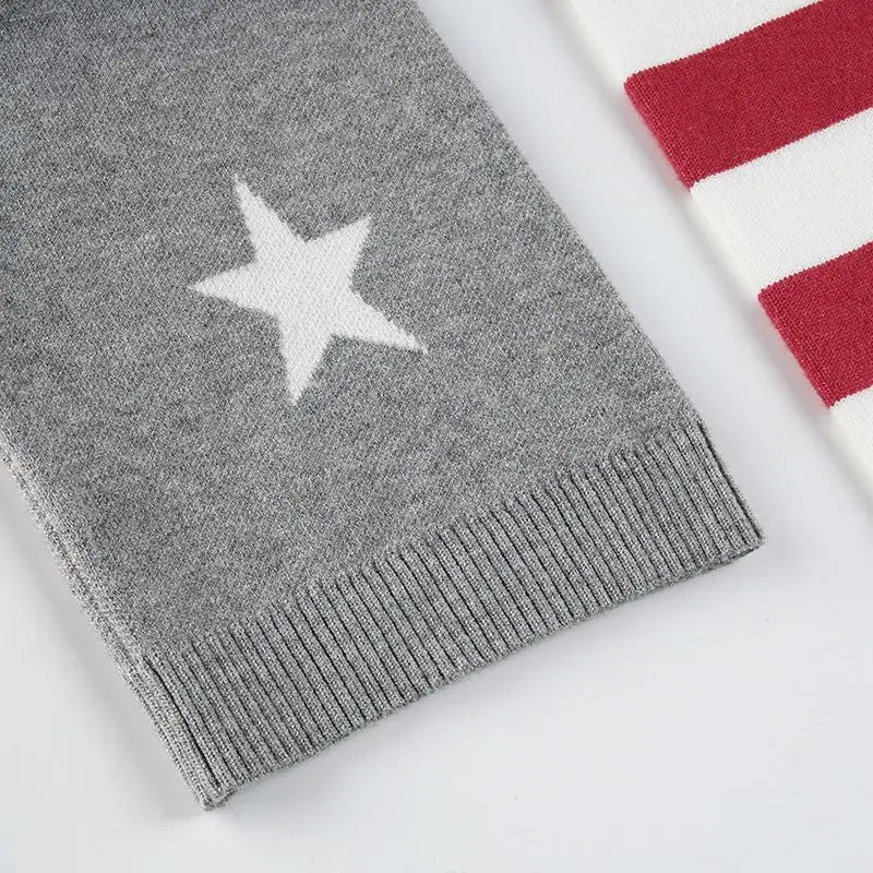 Aiertu  -  Knitted Sweater Y2k Aesthetic Retro Contrast Color Pullover Loose Harajuku Slant Collar Casual Star Jacquard Sweater Aiertu